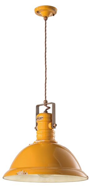 Lampadario Industrial Ferro E Ceramica Vintage Giallo 1 Luce E27 40Cm