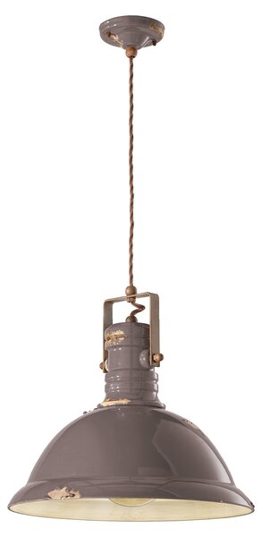 Lampadario Industrial Ferro E Ceramica Vintage Tortora 1 Luce E27 40Cm