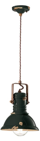Lampadario Industrial Ferro E Ceramica Vintage Nero 1 Luce E27 23Cm