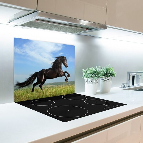 Tagliere in vetro Cavallo nero nel prato 60x52 cm