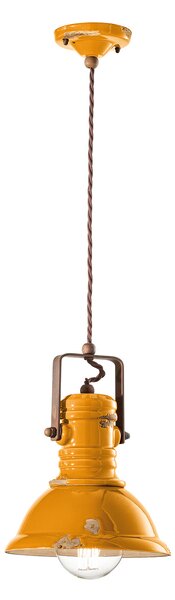 Lampadario Industrial Ferro E Ceramica Vintage Giallo 1 Luce E27 23Cm