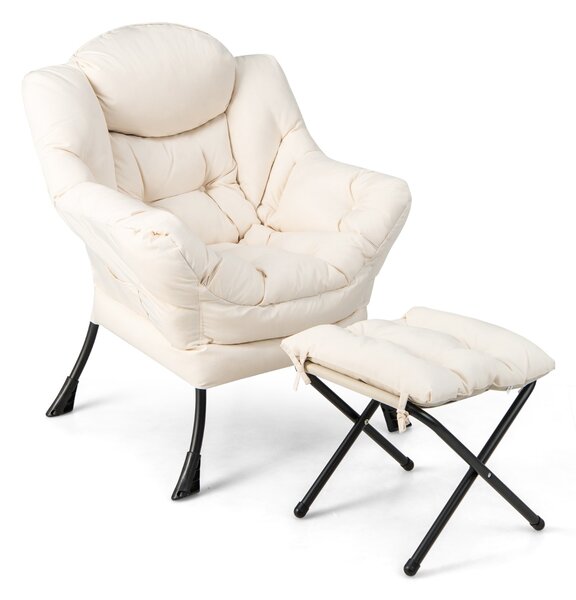 Costway Poltrona pigra con cuscino braccioli tasca laterale poggiapiedi, Poltrona da lettura moderna Beige