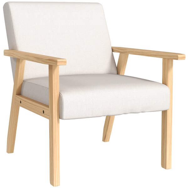 HOMCOM Poltrona d'Arredo in Stile Scandinavo in Legno di Pino con 2 Cuscini, 64x70x72 cm, Grigio e color Legno