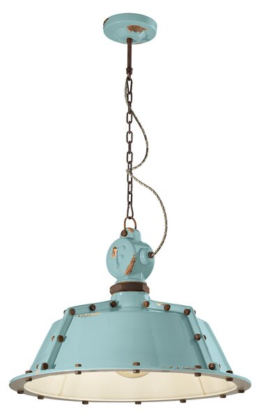 Lampadario Industrial Ferro E Ceramica Vintage Azzurro 1 Luce E27 52Cm
