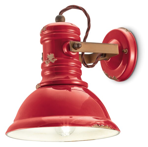 Applique Industrial Ferro E Ceramica Vintage Rosso 1 Luce E27