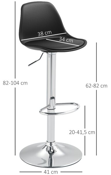 HOMCOM Set 2 Sgabelli da Bar con Schienale e Poggiapiedi, in PP, Pelle PU e Acciaio, 38x42x82-104 cm, Nero | Aosom Italy