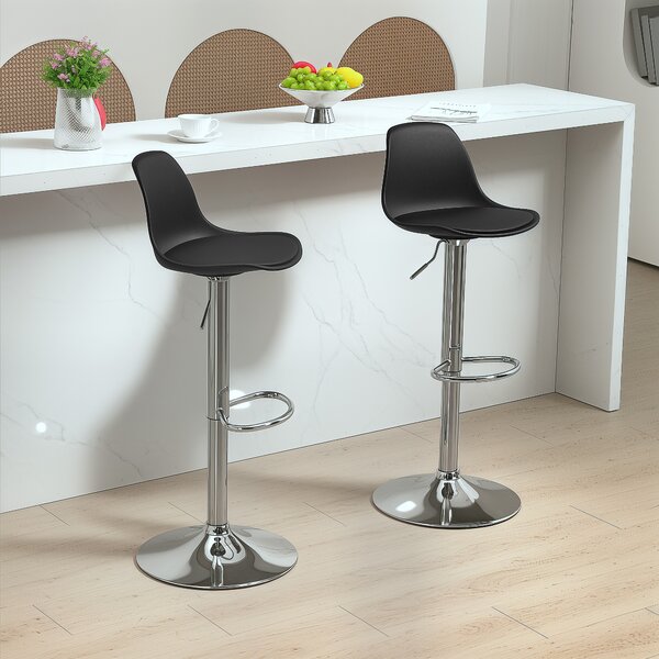 HOMCOM Set 2 Sgabelli da Bar con Schienale e Poggiapiedi, in PP, Pelle PU e Acciaio, 38x42x82-104 cm, Nero | Aosom Italy