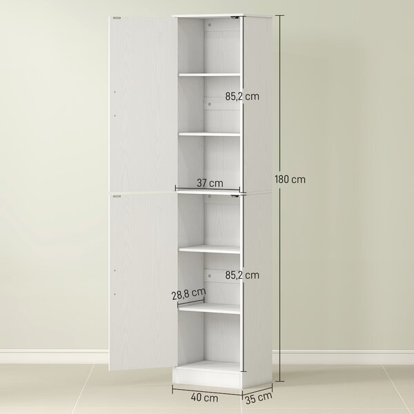 HOMCOM Mobile Colonna Bagno a 2 Armadietti con 6 Ripiani Regolabili, in Legno, 40x35x180 cm, Bianco | Aosom Italy
