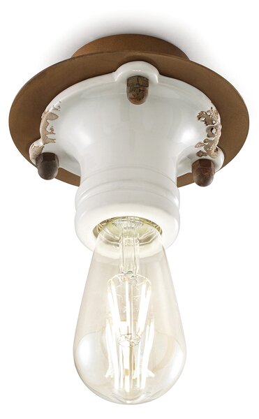 Plafoniera Industrial Pipes Ferro E Ceramica Vintage Bianco 1 Luce E27