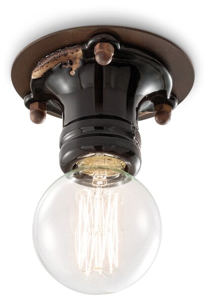 Plafoniera Industrial Minimal Pipes Ferro E Ceramica Vintage Nero 1 Luce E27