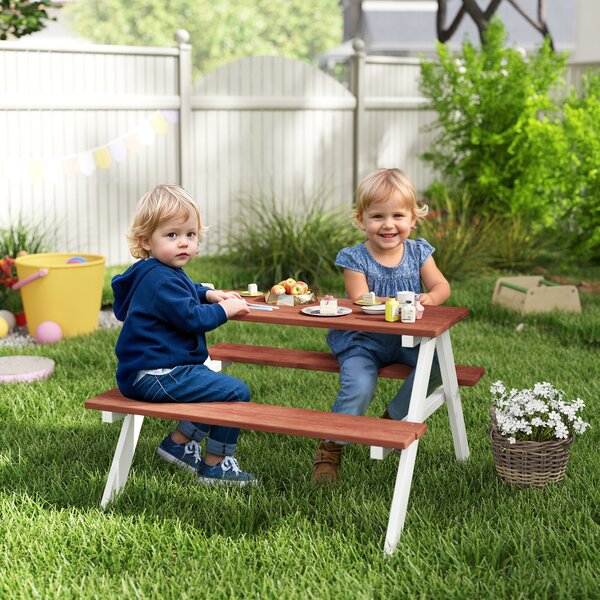 Outsunny Set Tavolo da Picnic per Bambini e Panche in Legno, Età 3-8 Anni, Marrone | Aosom Italy