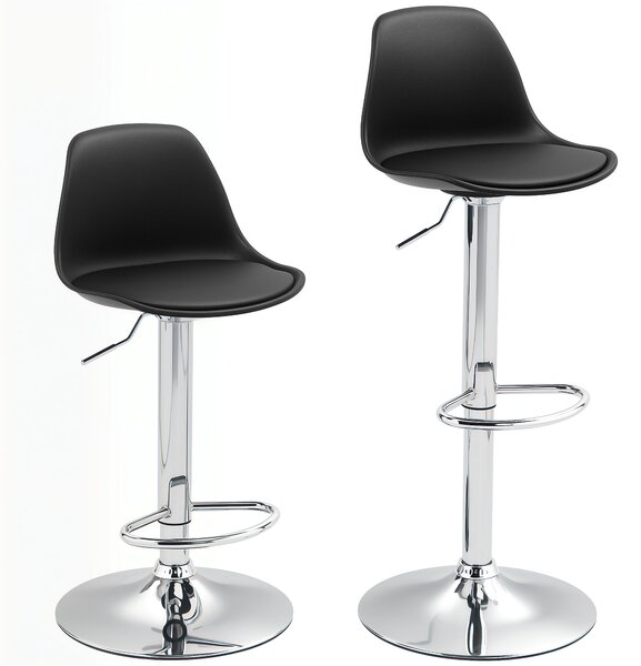 HOMCOM Set 2 Sgabelli da Bar con Schienale e Poggiapiedi, in PP, Pelle PU e Acciaio, 38x42x82-104 cm, Nero | Aosom Italy