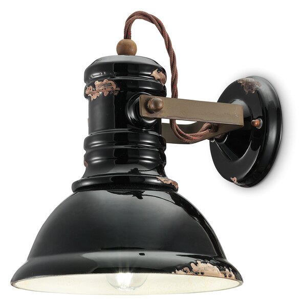 Applique Industrial Ferro E Ceramica Vintage Nero 1 Luce E27