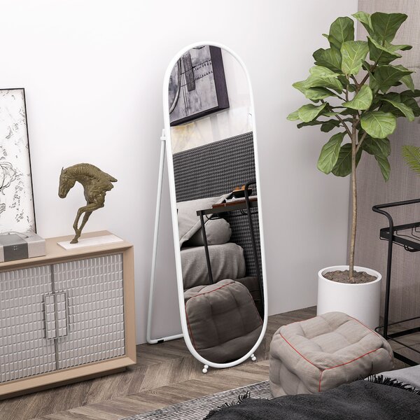 HOMCOM Specchio a Figura Intera da Terra con Supporto Pieghevole, Vetro e Metallo, 40x41x159 cm, Bianco | Aosom Italy