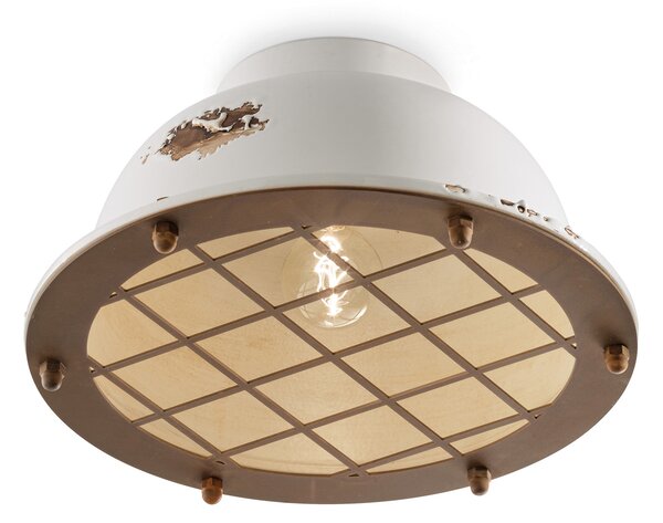 Plafoniera Industrial Ferro E Ceramica Vintage Bianco 1 Luce E27