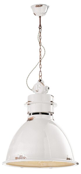 Lampadario Industrial Ferro E Ceramica Vintage Bianco 1 Luce E27 50Cm
