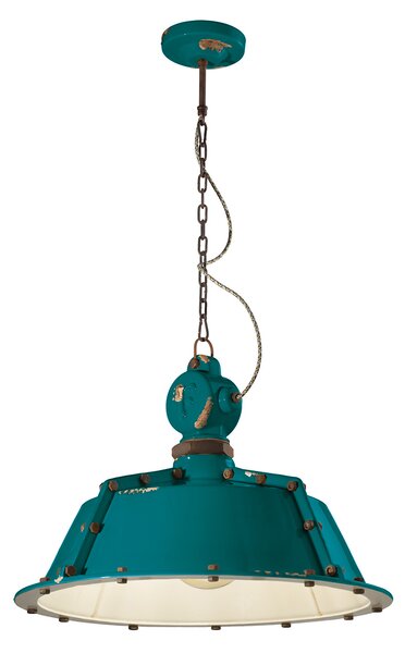 Lampadario Industrial Ferro E Ceramica Vintage Verde 1 Luce E27 52Cm
