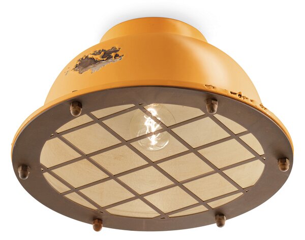 Plafoniera Industrial Ferro E Ceramica Vintage Giallo 1 Luce E27