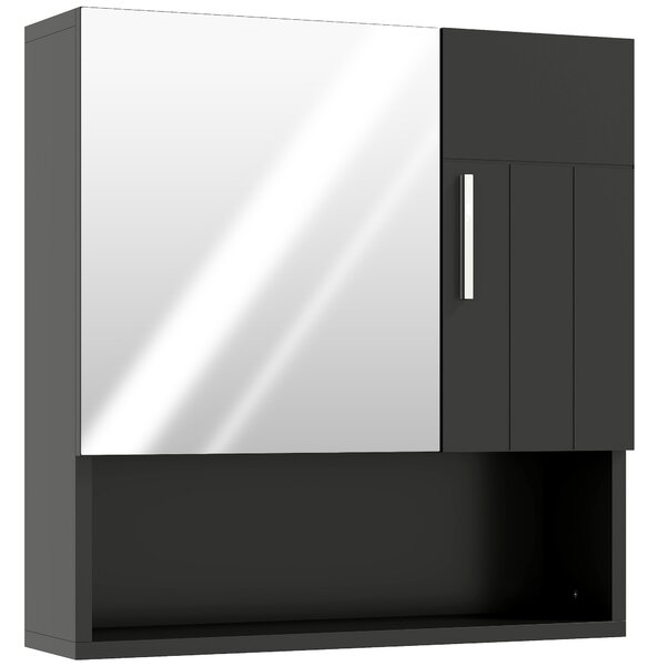 Kleankin Armadietto Specchiera Bagno in Legno con Mensole Regolabili e Ripiano Aperto, 54x15.2x55.3 cm, Nero | Aosom Italy
