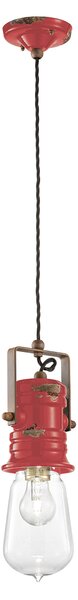Lampadario Industrial Urban Ferro E Ceramica Vintage Rosso 1 Luce E27 37Cm