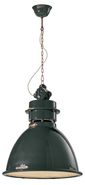 Lampadario Industrial Ferro E Ceramica Vintage Nero 1 Luce E27 50Cm