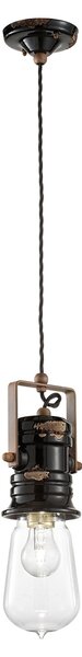 Lampadario Industrial Urban Ferro E Ceramica Vintage Nero 1 Luce E27 37Cm