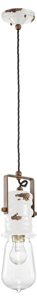 Lampadario Industrial Urban Ferro Ceramica Vintage Bianco 1 Luce E27 37Cm
