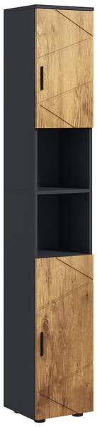 Kleankin Colonna Bagno in Truciolato con 2 Ripiani Aperti e 2 Armadietti a 2 Livelli, 30x30x183 cm, Rovere | Aosom Italy
