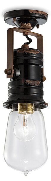 Plafoniera Industrial Minimal Urban Ferro E Ceramica Vintage Nero 1 Luce E27