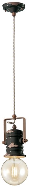 Lampadario Industrial Urban Ferro E Ceramica Vintage Nero 1 Luce E27 19Cm