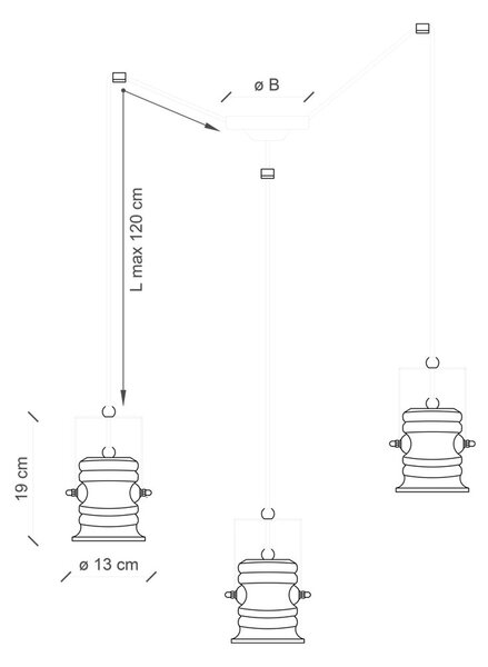 Lampadario Industrial Minimal Urban Ferro Ceramica Vintage Bordeaux 3 Luci E27