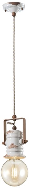 Lampadario Industrial Urban Ferro Ceramica Vintage Bianco 1 Luce E27 19Cm