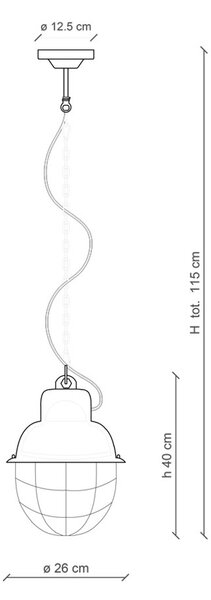 Lampadario Industrial Ferro E Ceramica Con Rete Vintage Bianco 1 Luce E27 26Cm