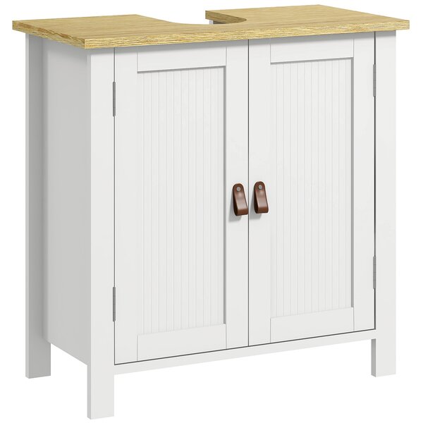 Kleankin Mobile Sotto Lavabo per Bagno, 2 Ante, Ripiano Regolabile, 2 Livelli di Archiviazione, Maniglie in PU, 60 x 30 x 60 cm, Bianco | Aosom Italy