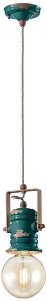 Lampadario Industrial Minimal Urban Ferro E Ceramica Vintage Verde 1 Luce E27