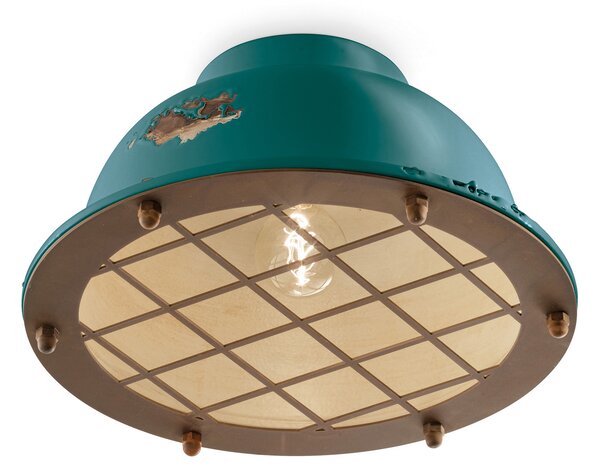Plafoniera Industrial Ferro E Ceramica Vintage Verde 1 Luce E27