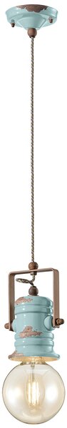 Lampadario Industrial Minimal Urban Ferro Ceramica Vintage Azzurro 1 Luce E27