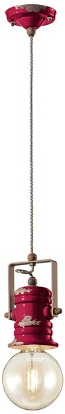 Lampadario Industrial Minimal Urban Ferro Ceramica Vintage Bordeaux 1 Luce E27