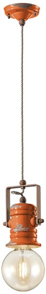 Lampadario Industrial Minimal Urban Ferro Ceramica Vintage Arancio 1 Luce E27