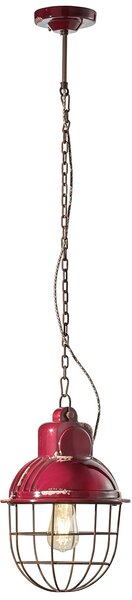 Lampadario Industrial Ferro E Ceramica Con Rete Vintage Bordeaux 1 Luce E27 26Cm