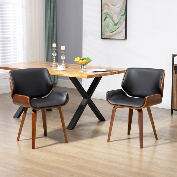 HOMCOM Set di 2 Sedie da Pranzo Stile Vintage Imbottite in Legno e Finta Pelle PU, Nero e Legno | Aosom Italy