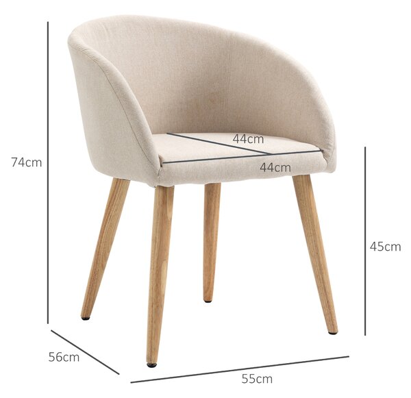 HOMCOM Set di 2 Sedie da Pranzo Stile Scandinavo Imbottite in Tessuto, 55x56x74 cm, Beige | Aosom Italy