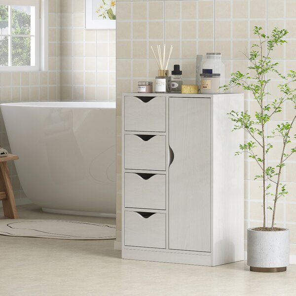 HOMCOM Mobile Bagno con 4 Cassetti, Armadietto a 2 Livelli e Maniglie Ritagliate, in Legno, 54x29x83 cm, Bianco | Aosom Italy
