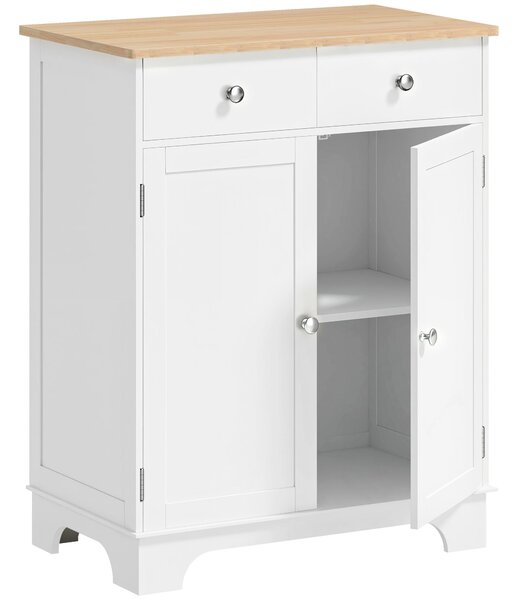 HOMCOM Credenza Bassa con Armadietto 2 Ante, Ripiani Regolabili e 2 Cassetti, Bianco e Legno | Aosom Italy
