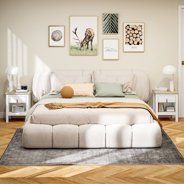 HOMCOM Set 2 Comodini con Cassetto e Ripiano Aperto in Legno, 45x40x55 cm, Bianco e Rovere | Aosom Italy