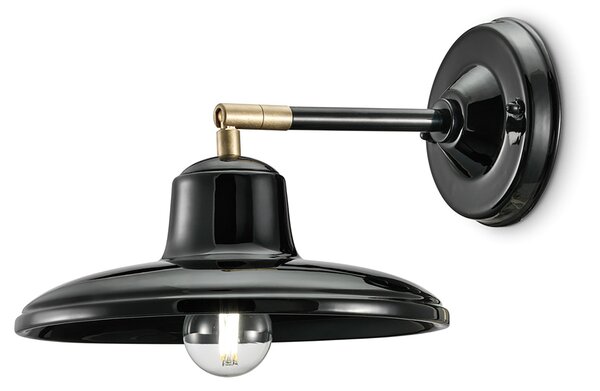 Applique Industrial Minimal Nordico B&W Metallo Smaltato Nero 1 Luce E14