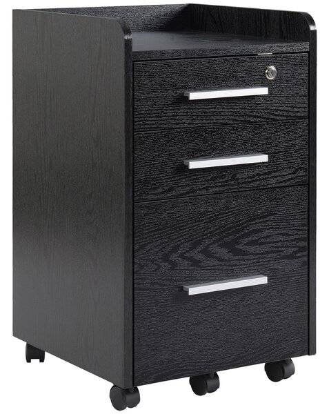 HOMCOM Cassettiera Portadocumenti in Legno a 3 Cassetti con Chiavi di Sicurezza e 5 Ruote, 39.2x40x65.4 cm, Nero | Aosom Italy
