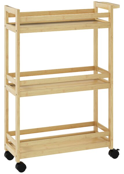 HOMCOM Carrello Portaoggetti Salvaspazio con Ruote a Freno e Maniglia, 55x20x75 cm, Naturale | Aosom Italy