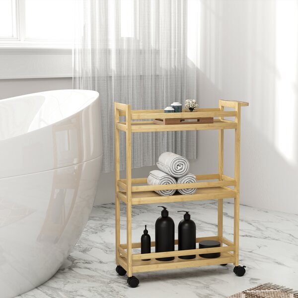 HOMCOM Carrello Portaoggetti Salvaspazio con Ruote a Freno e Maniglia, 55x20x75 cm, Naturale | Aosom Italy