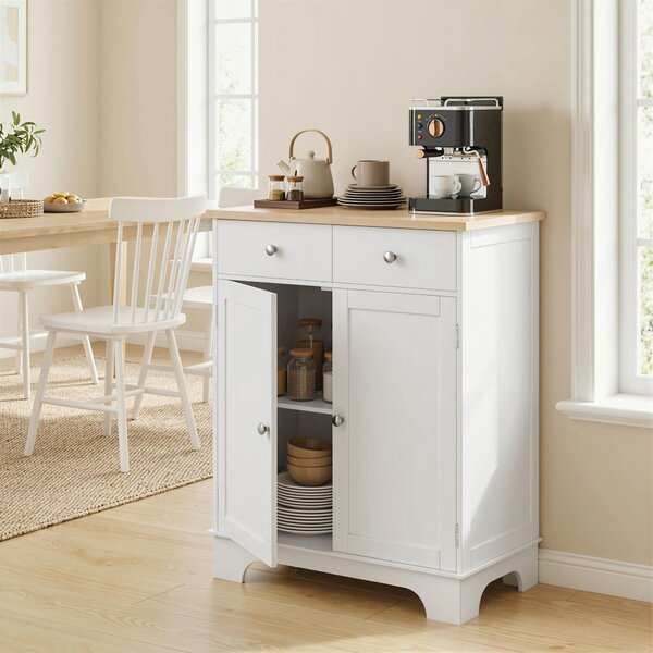 HOMCOM Credenza Bassa con Armadietto 2 Ante, Ripiani Regolabili e 2 Cassetti, Bianco e Legno | Aosom Italy
